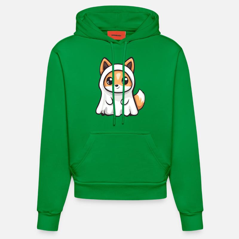 Fuchs Halloween Comic Geist - Organic Fitted Hoodie Made in EU - City Green