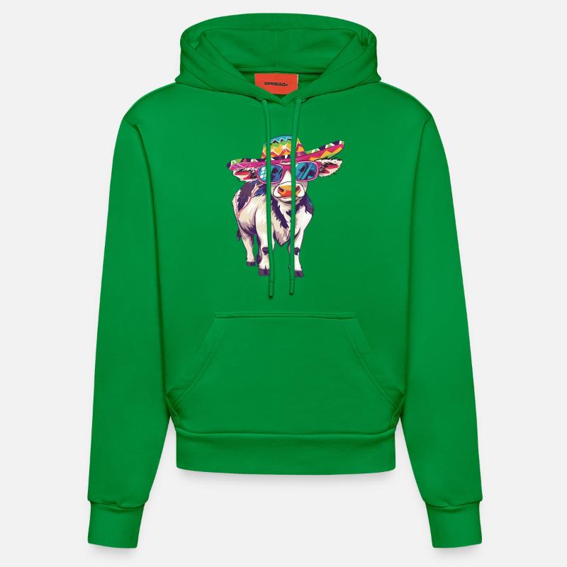 Vache Bande Dessinée Drôle Sombrero - Sweat à capuche bio ajusté fabriqué en UE - City Green
