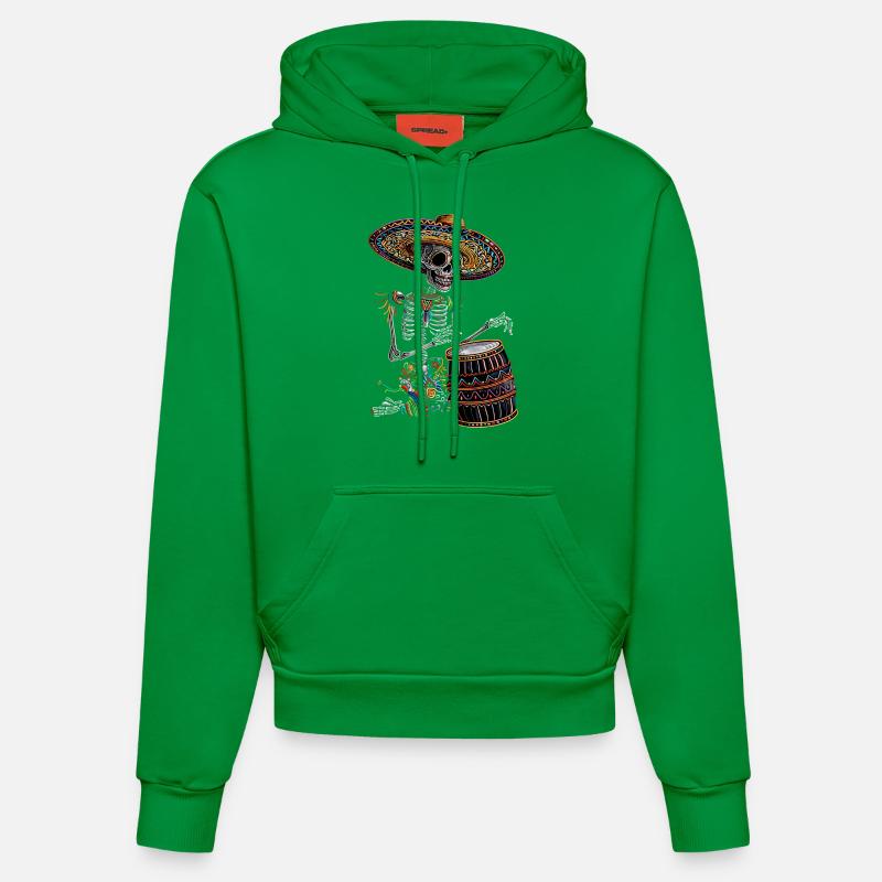 Tambours squelettes mexicains - Sweat à capuche bio ajusté fabriqué en UE - City Green