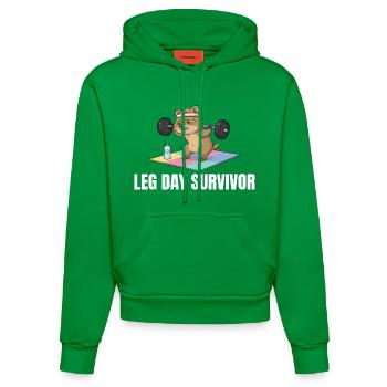 Leg Day Survivor Quokka Workout - Organic Fitted Hoodie Made in EU - City Green - Vorne