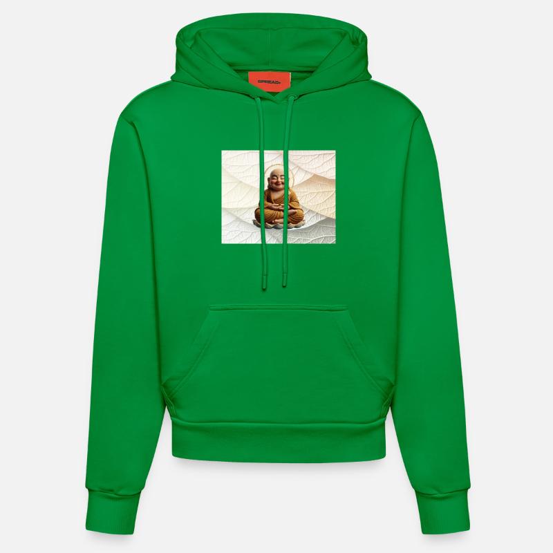 Buddha on leaf pattern - Organic Fitted Hoodie Made in EU - City Green