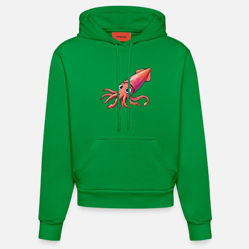 Dessin animé Calamar - Sweat à capuche bio ajusté fabriqué en UE - City Green