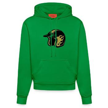 Motorradhelm Flammen Biker Motorrad Club - Organic Fitted Hoodie Made in EU - City Green - Vorne