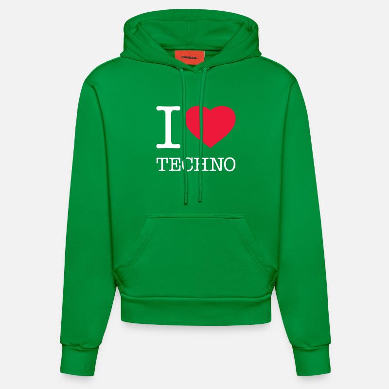 J’AIME LA TECHNO - Sweat à capuche bio ajusté fabriqué en UE - City Green