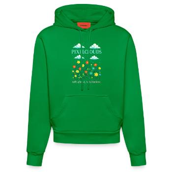 Pixelwolken – Oben sanft, unten wild - Organic Fitted Hoodie Made in EU - City Green - Vorne