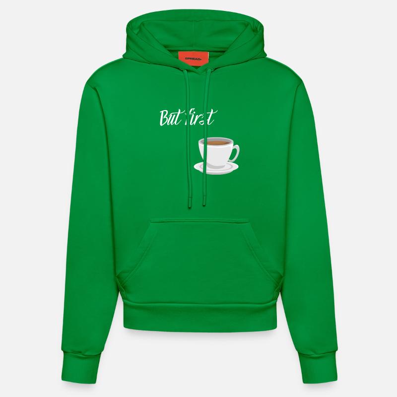 First Coffee - Kaffee-Design - Organic Fitted Hoodie Made in EU - City Green