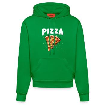 Pizza slice with black and red toppings - Organic Fitted Hoodie Made in EU - City Green - Front