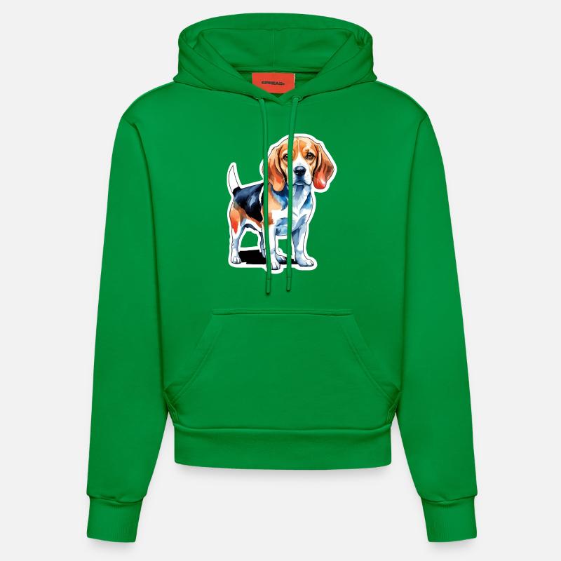 Beagle Aquarelles - Sweat à capuche bio ajusté fabriqué en UE - City Green