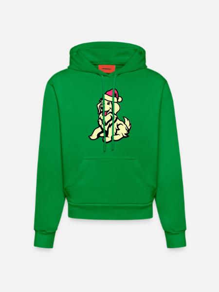Dog Comic Animal Christmas - Organic Fitted Hoodie Made in EU - City Green