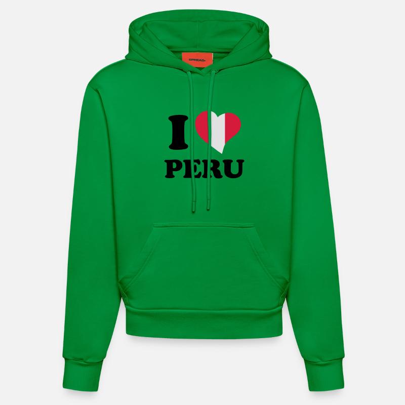 I love Peru - J'aime Pérou - Sweat à capuche bio ajusté fabriqué en UE - City Green