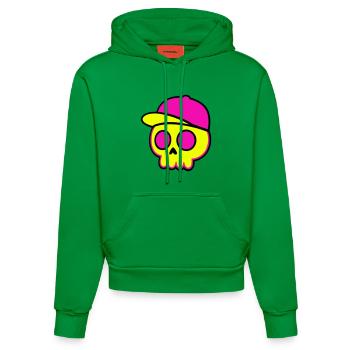 Neon Skull Cap Design - Organic Fitted Hoodie Made in EU - City Green - Vorne