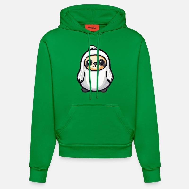 Sloth Halloween Comic Ghost - Organic Fitted Hoodie Made in EU - City Green