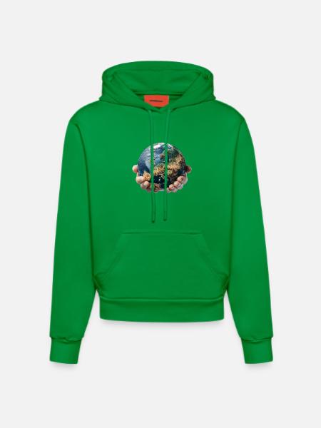 Earth in Hands: Global Responsibility - Organic Fitted Hoodie Made in EU - City Green
