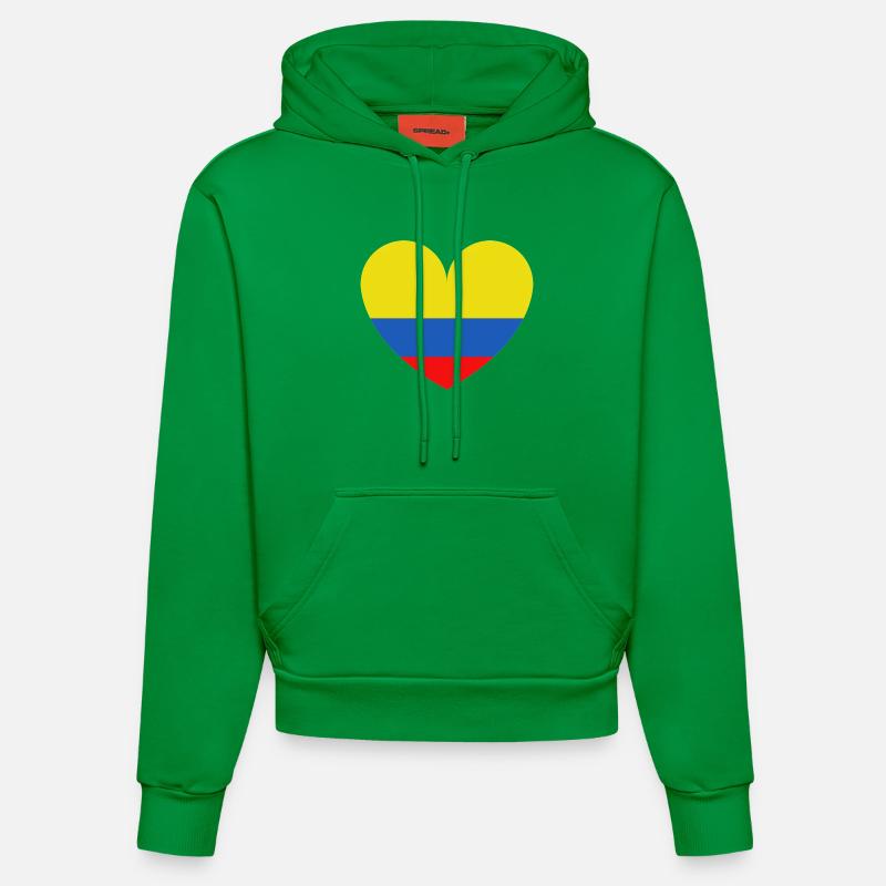 Cœur Drapeau Colombie - Sweat à capuche bio ajusté fabriqué en UE - City Green