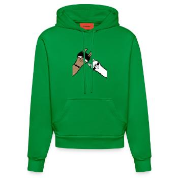 2 Cool Llamas Sunglasses Funny Nerd Friends - Organic Fitted Hoodie Made in EU - City Green - Front