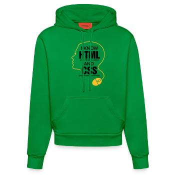 Ich weiß wie man Mädels trifft! - Organic Fitted Hoodie Made in EU - City Green - Vorne