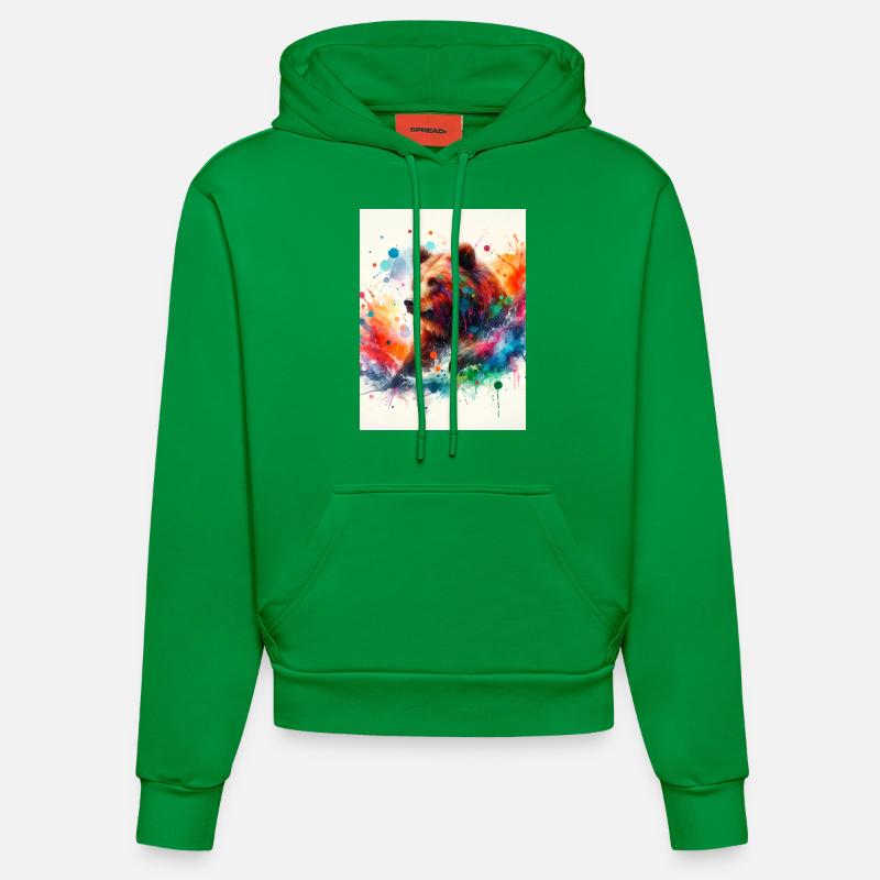 Ours à l’aquarelle - Sweat à capuche bio ajusté fabriqué en UE - City Green