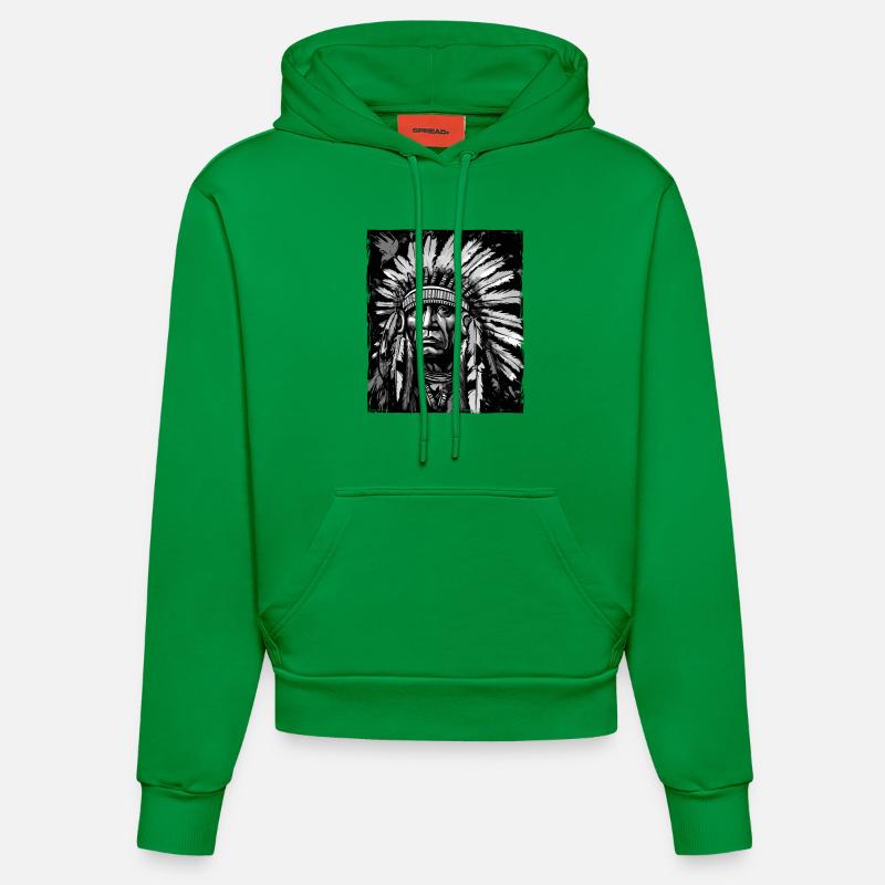 Crâne de chef indien Apache - Sweat à capuche bio ajusté fabriqué en UE - City Green