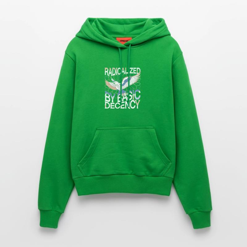 Radicalized by Basic Decency Statement Art Organic Fitted Hoodie Made in EU