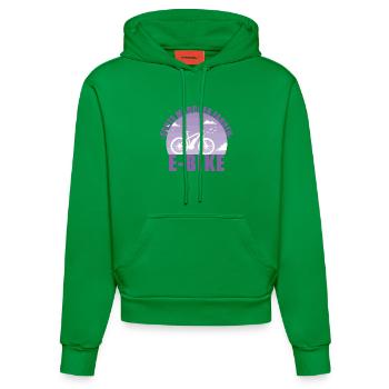E-Bike Fahrrad E Bike Akku Geschenk - Organic Fitted Hoodie Made in EU - City Green - Vorne