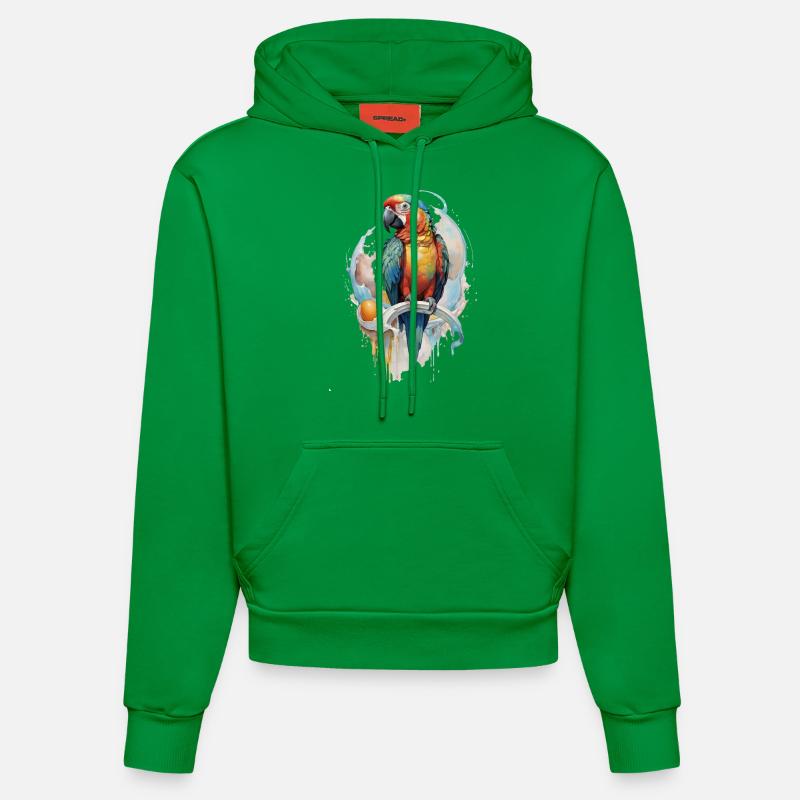 Perroquet Aquarelle - Sweat à capuche bio ajusté fabriqué en UE - City Green
