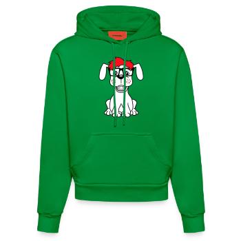 Hund Nerd Hornbrille Geek Zahnspange Schlau Lustig - Organic Fitted Hoodie Made in EU - City Green - Vorne