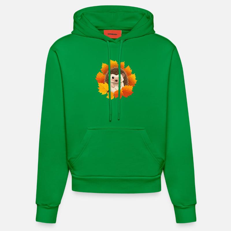 Hérisson et feuilles - Sweat à capuche bio ajusté fabriqué en UE - City Green