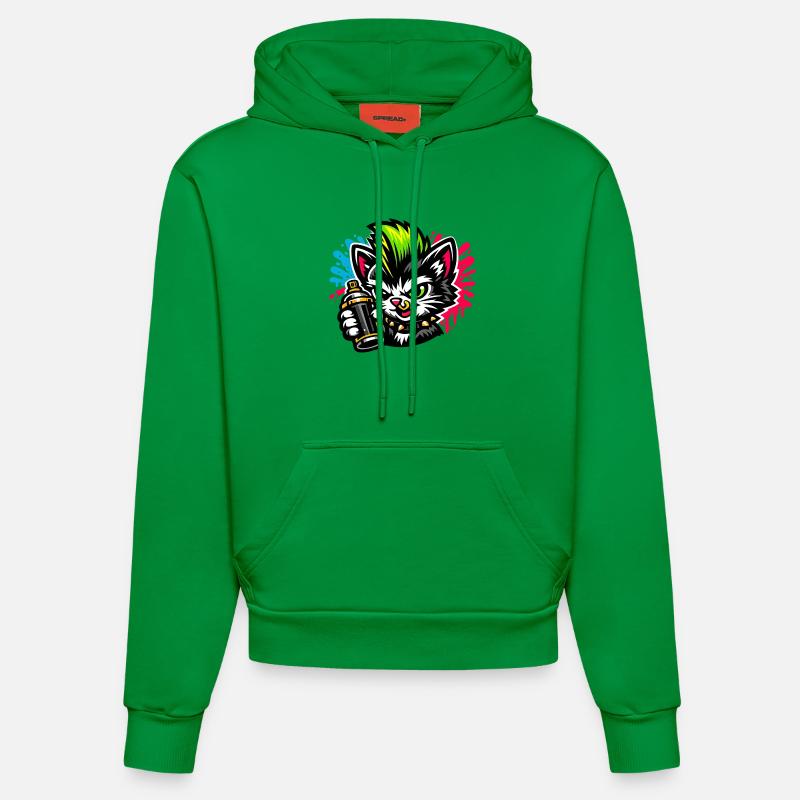 Graffiti Cat Spray Dot - Sweat à capuche bio ajusté fabriqué en UE - City Green