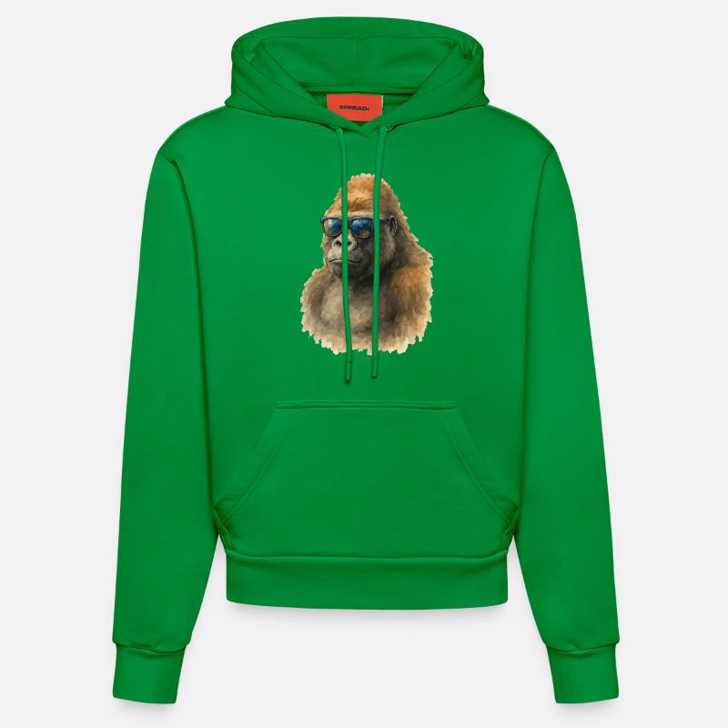 Gorille Aquarelle - Sweat à capuche bio ajusté fabriqué en UE - City Green