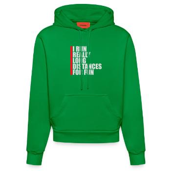 Je cours de très longues distances pour un marathon amusant - Sweat à capuche bio ajusté fabriqué en UE - City Green - Devant