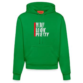 You Look Pretty Funny Complement Self Love Logo - Organic Fitted Hoodie Made in EU - City Green - Front