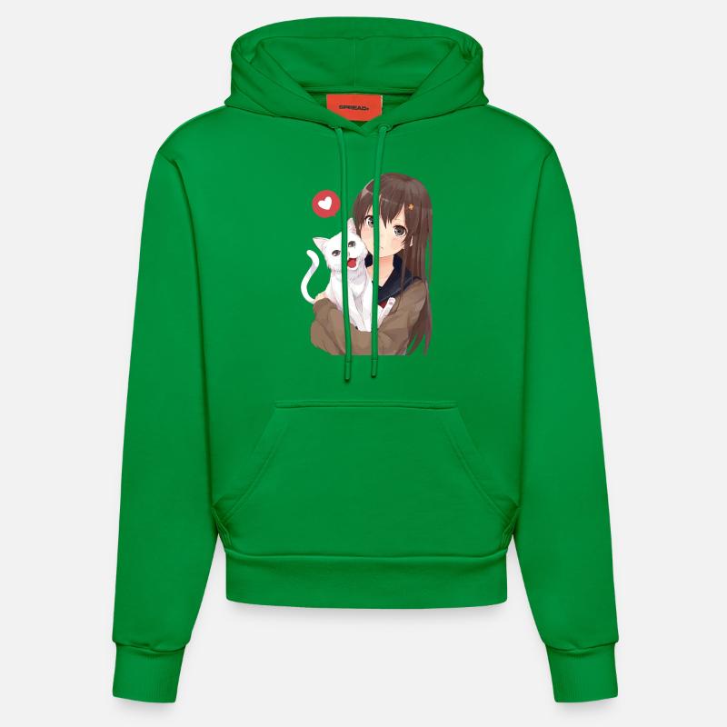 Fille avec le chat - Sweat à capuche bio ajusté fabriqué en UE - City Green