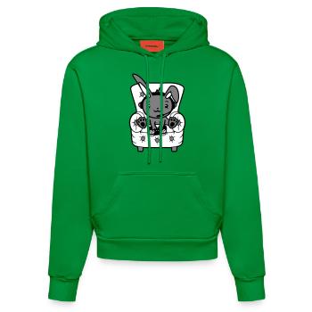 Hase spielt Controller Konsole Headset Gamer Nerd - Organic Fitted Hoodie Made in EU - City Green - Vorne