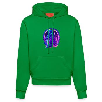 Mystically Glowing Owl Neon Synthwave - Organic Fitted Hoodie Made in EU - City Green - Front
