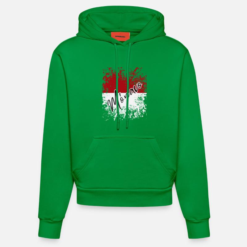 Drapeau monégasque, j’adore Monaco - Sweat à capuche bio ajusté fabriqué en UE - City Green