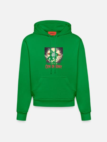 Night of the Crimson Bunny - Bunny Design - Organic Fitted Hoodie Made in EU - City Green