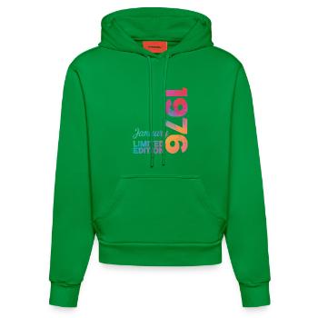 Anniversaire Janvier 1976 Né en Janvier Cadeau - Sweat à capuche bio ajusté fabriqué en UE - City Green - Devant