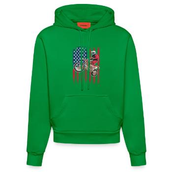 Dirt Biking USA Flag  - Organic Fitted Hoodie Made in EU - City Green - Front