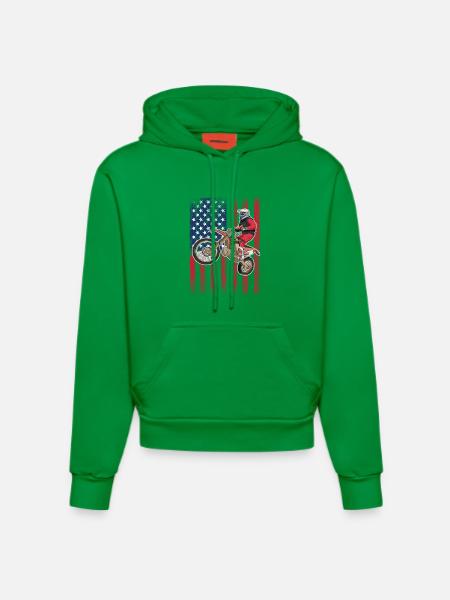 Dirt Biking USA Flag  - Organic Fitted Hoodie Made in EU - City Green
