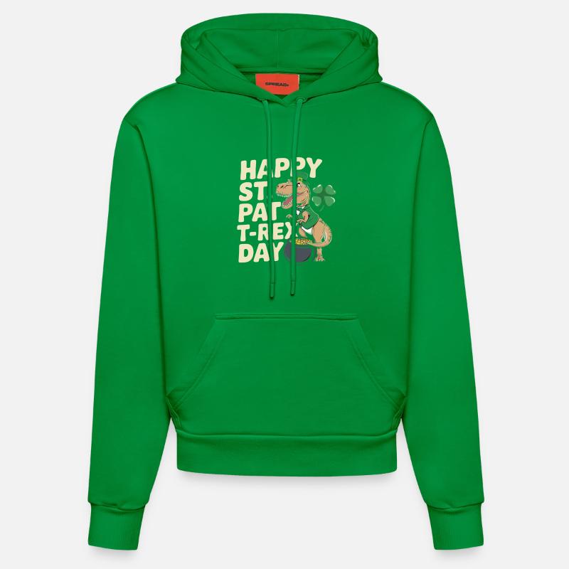 Dino Leprechaun St Patrick Day - Sweat à capuche bio ajusté fabriqué en UE - City Green