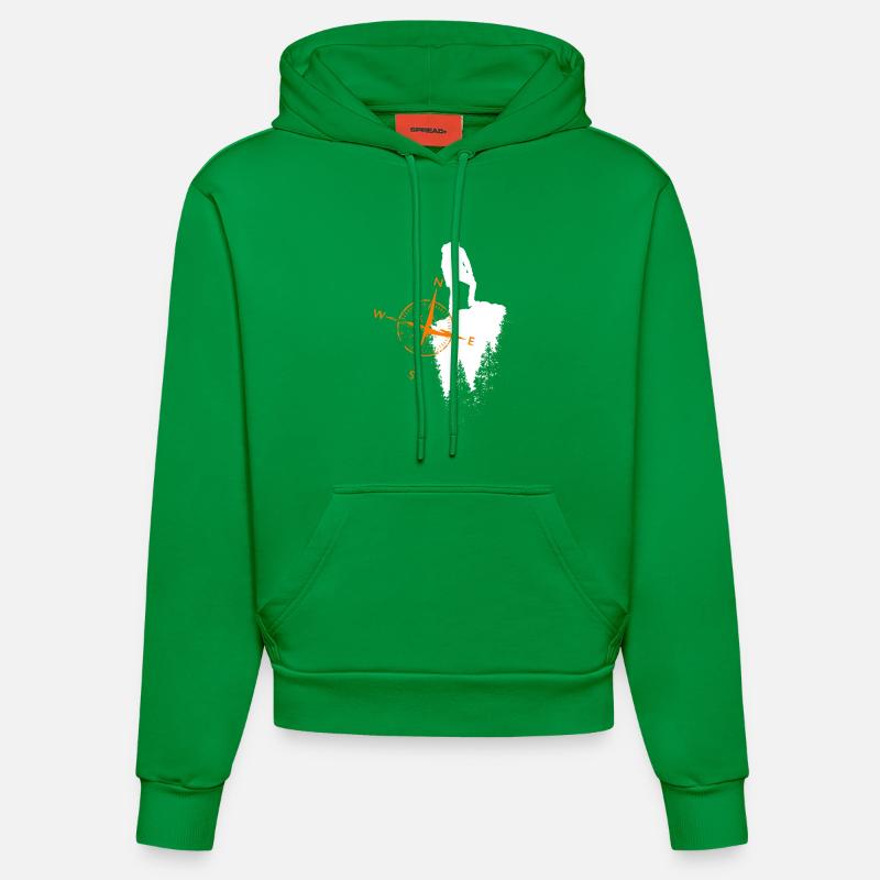 Motif de vagabond avec compa - Sweat à capuche bio ajusté fabriqué en UE - City Green