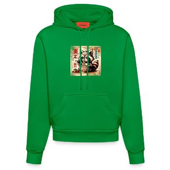 Waschbär Ramen Vintage Poster Style - Organic Fitted Hoodie Made in EU - City Green - Vorne