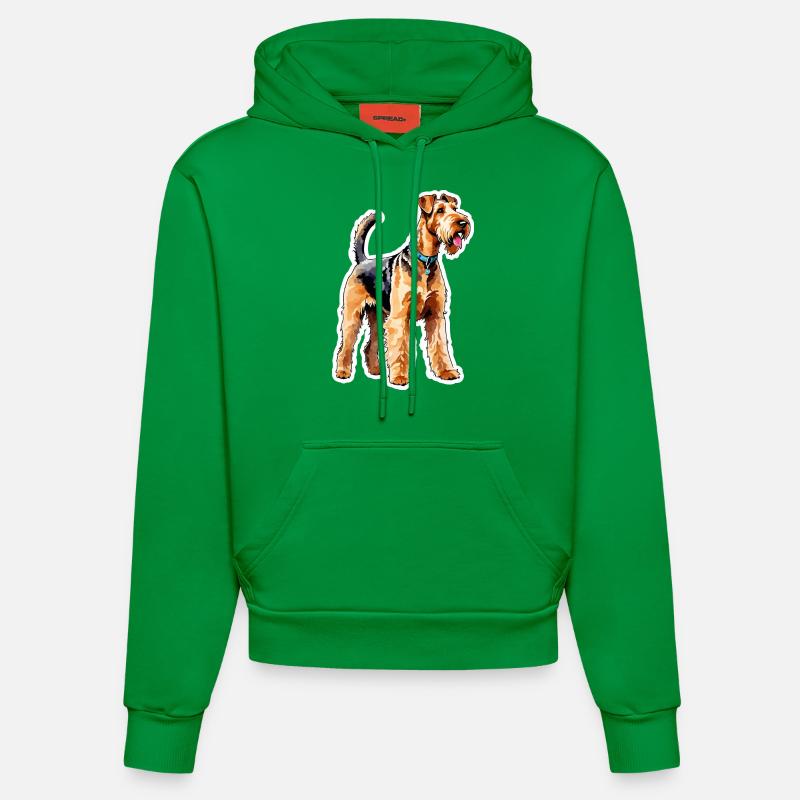 Airedale Terrier Aquarelle - Sweat à capuche bio ajusté fabriqué en UE - City Green