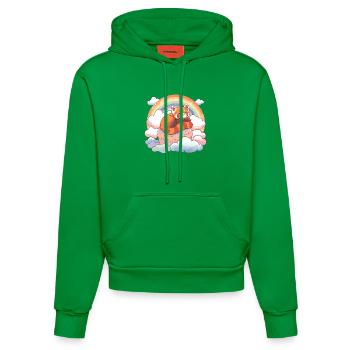 Red Panda in Rainbow Cloud Cake - Organic Fitted Hoodie Made in EU - City Green - Front