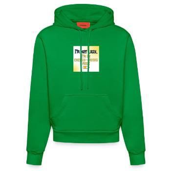 I’m Not Lazy, I’m on Energy-Saving Mode - Funny Qu - Organic Fitted Hoodie Made in EU - City Green - Front