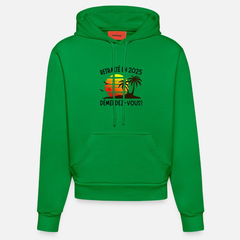 Retraité en 2025 – Démerdez-vous ! Soleil & Palmie - Sweat à capuche bio ajusté fabriqué en UE - City Green