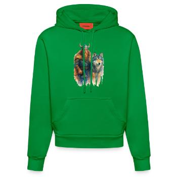 wikinger wolf - Organic Fitted Hoodie Made in EU - City Green - Vorne