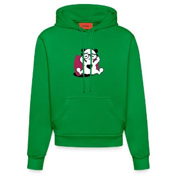 Panda with nerd glasses and heart button while relaxing - Organic Fitted Hoodie Made in EU - City Green - Front