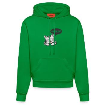 Powernap Cat - Sleeping Motif - Organic Fitted Hoodie Made in EU - City Green - Front