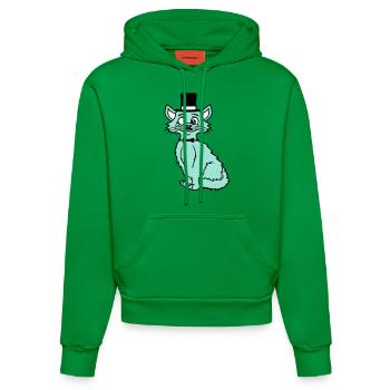 Sir Cat Gentleman Chapeau haut de forme Monocle Rich Gentleman - Sweat à capuche bio ajusté fabriqué en UE - City Green - Devant